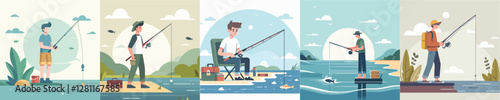 vector of young man fishing