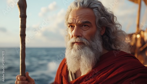 Elder Prophet on Ship at Sea Sunrise photo