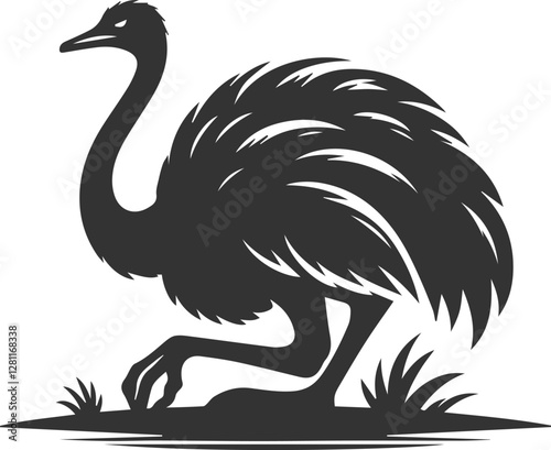 Ostrich sitting down on the ground animal silhouette vector
