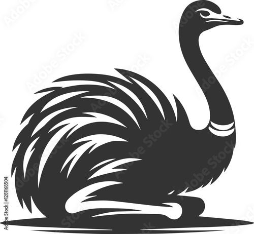 Ostrich sitting down on the ground animal silhouette vector