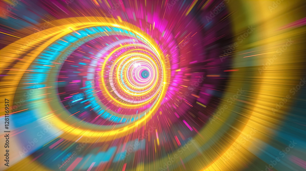 Obraz premium abstract astral corridor-portal with bright neon light effects, spirals of light