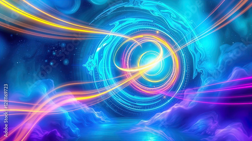 Obraz na płótnie abstract astral corridor-portal with bright neon light effects, spirals of light w salonie