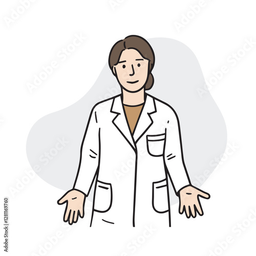 This is an illustration of a female chef and researcher in a white nutritionist gown