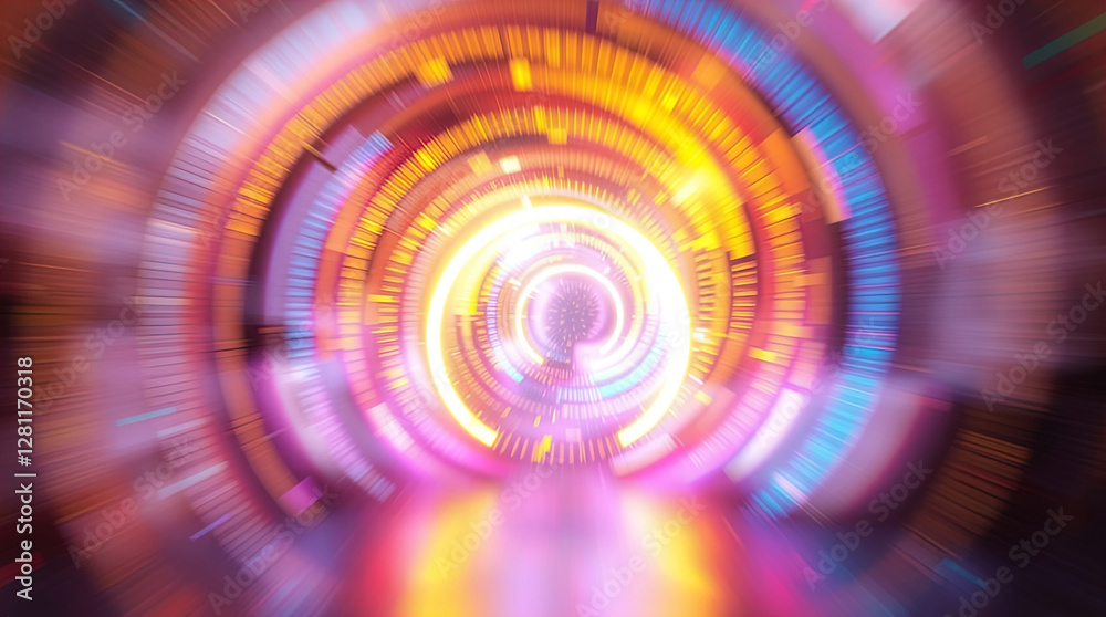 abstract astral corridor-portal with bright neon light effects, spirals of light