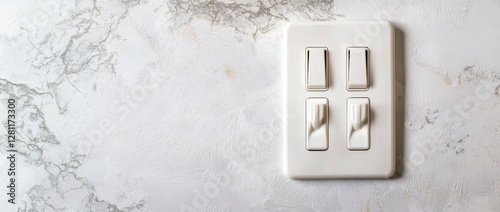 Home electrical power is controlled by an electronic lighting switch on a white wall background