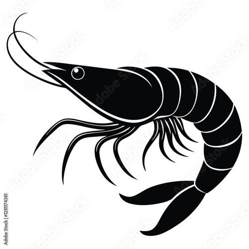Prawn fish silhouette icon isolated on white