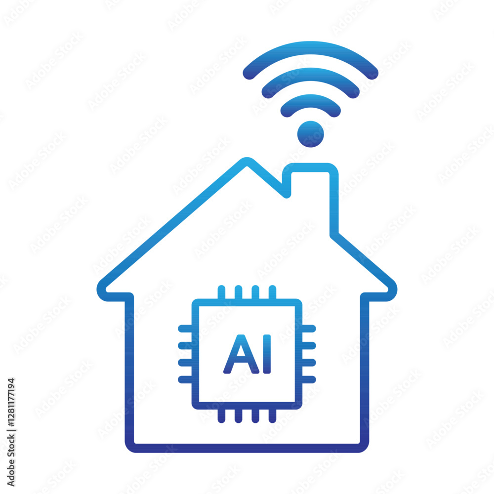 Blue outline smart home icon, modern AI digital technology, wi-fi included. Smart home line ai logo with wireless connection concept.Vector flat design for website, symbol, logo, sign, app,UI, EPS 10 Blue outline smart home icon, modern AI digital technology, wi-fi included. Smart home line ai logo with wireless connection concept.Vector flat design for website, symbol, logo, sign, app,UI, EPS 10