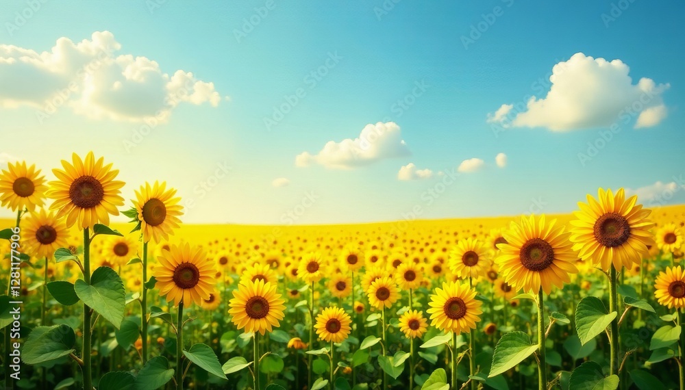 Obraz premium Abstract background of wild sunflowers in a countryside field, landscape, wildflowers