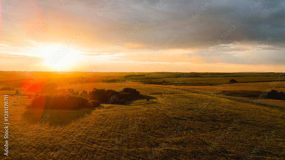 Fototapeta premium Colorful golden dawn in a field of wheat