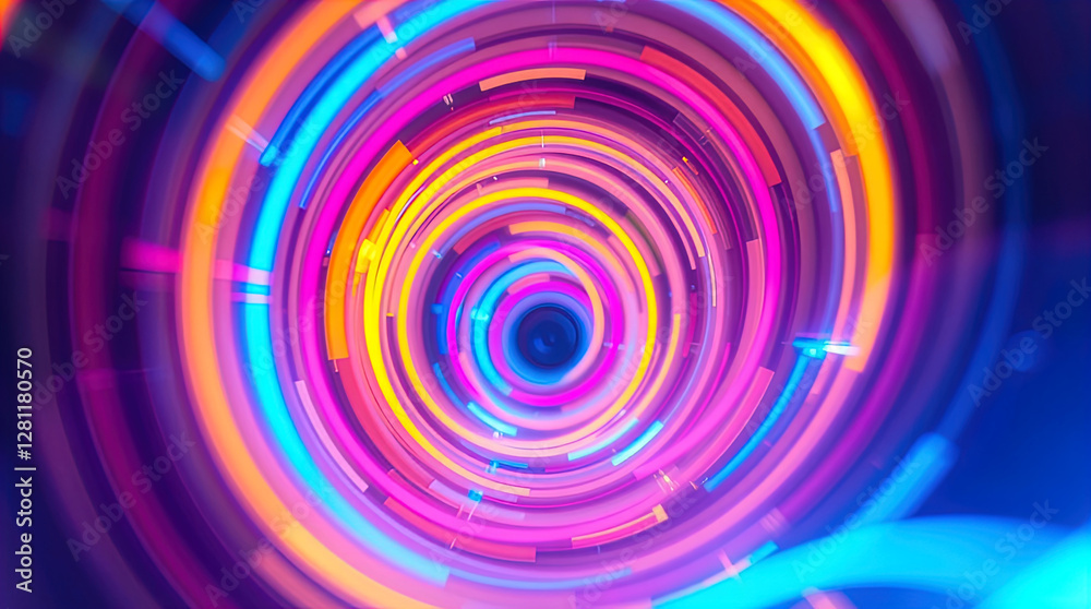 abstract astral corridor-portal with bright neon light effects, spirals of light