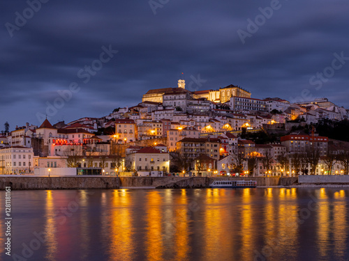 night view of the old town of Coimbra Portugal