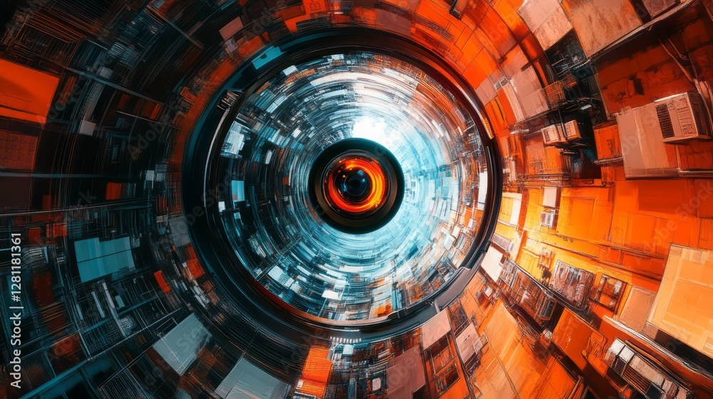 Obraz premium Abstract futuristic tunnel with vibrant colors and complex structures