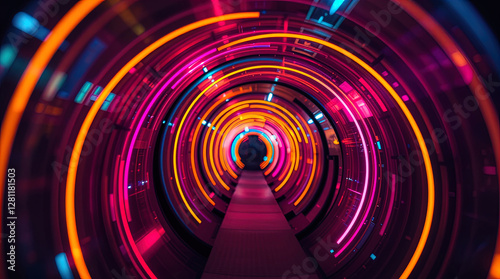 Obraz na płótnie abstract astral corridor-portal with bright neon light effects, spirals of light w salonie