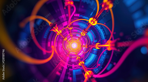 Obraz na płótnie abstract astral corridor-portal with bright neon light effects, spirals of light w salonie