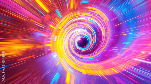abstract astral corridor-portal with bright neon light effects, spirals of light