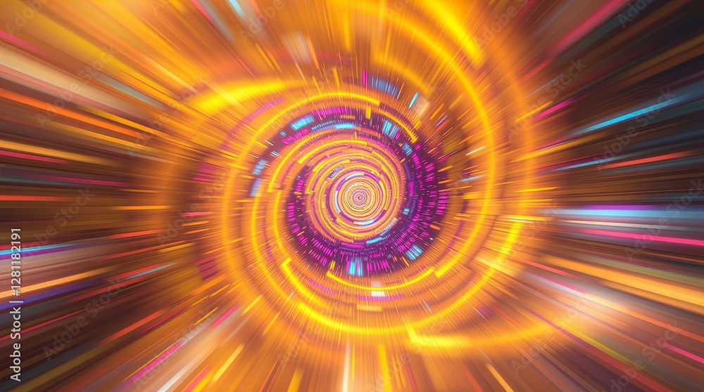 abstract astral corridor-portal with bright neon light effects, spirals of light