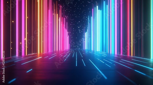 Vibrant Neon Lines Create Futuristic Corridor Illusion