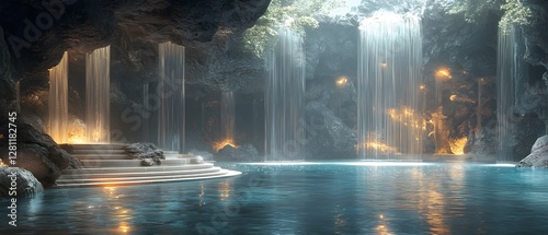 A beautiful, serene scene of a waterfall surrounded by a pool of water