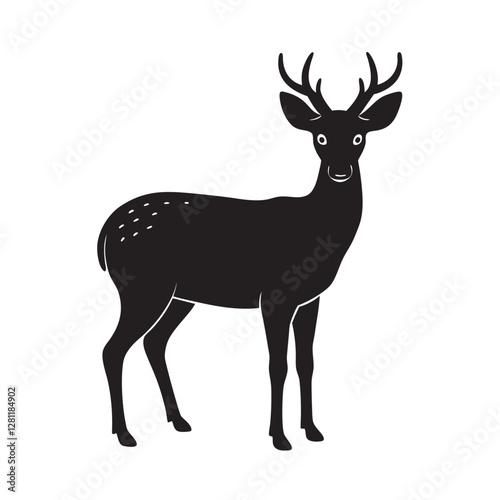 Endangered south American deer huemul silhouette vector illustration