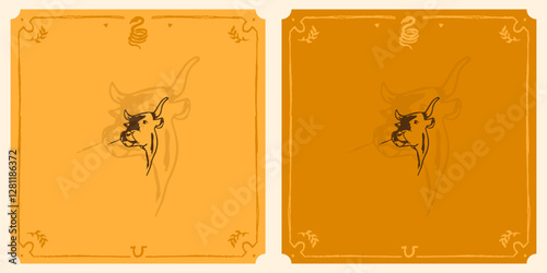 bull cow cattle Illustration rustic sketch style