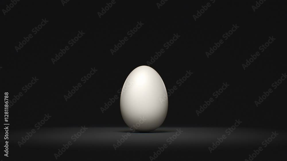 White Egg Rolling and Breaking into Pieces on Black Background 3d Animation. Easter Holiday Illustration Concept 4k.
