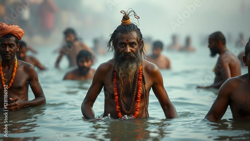 Wallpaper Mural Aghori sadhu bathing in ganges river during maha kumbha mela Torontodigital.ca