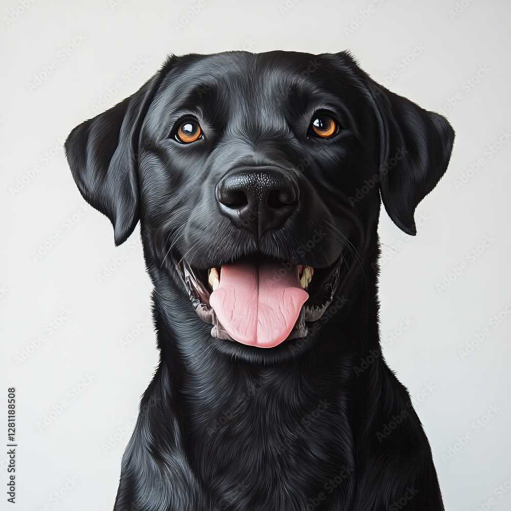 Fototapeta premium Cheerful black Labrador Retriever dog with a happy expression in a portrait illustration against a light background