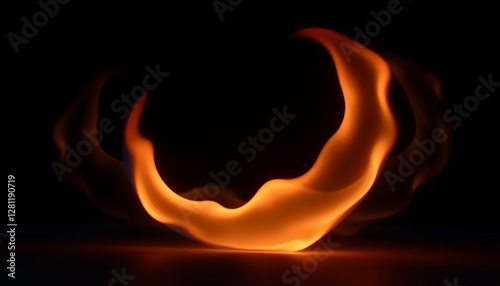 Minimalist flame art, soft glowing fire elegantly curving and twisting in the dark, offering a tranquil yet striking fire composition
