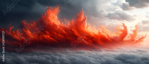 A red cloud with white clouds in the background