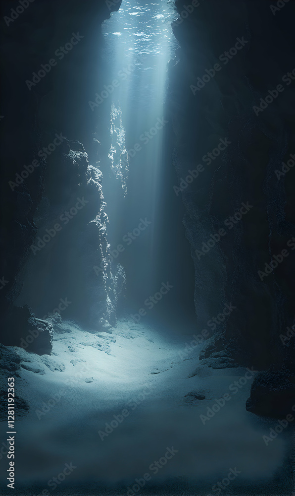 Spectacular underwater cavern bathed in ethereal light creating a surreal atmosphere Spectacular underwater cavern bathed in ethereal light creating a surreal atmosphere