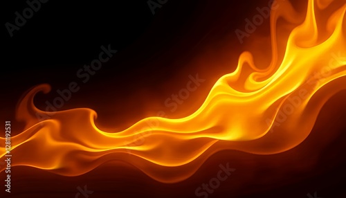 Golden-yellow flames radiating warmth and intensity, smoothly flowing against a deep black backdrop, creating a dramatic and intense fire visual