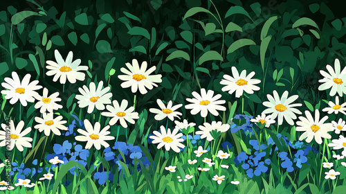 A nature background showcasing a dense forest with towering trees, dappled sunlight filtering through the leaves, and a carpet of wildflowers, capturing the essence of untouched natural beauty 02