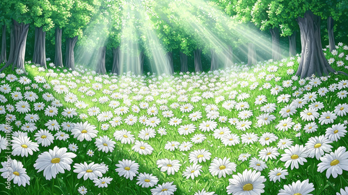 Wallpaper Mural A nature background showcasing a dense forest with towering trees, dappled sunlight filtering through the leaves, and a carpet of wildflowers, capturing the essence of untouched natural beauty 04 Torontodigital.ca