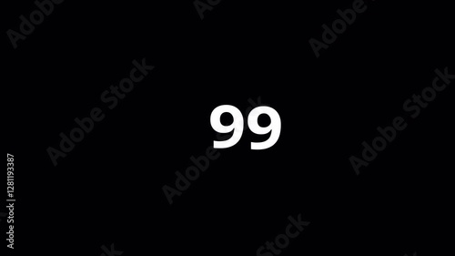 number counter animation 100 on a transparent background, one hundred Animated counting Numbers with alpha channel for likes, views, amount concepts in 4k.	