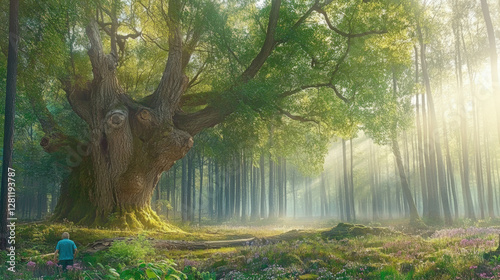 Wallpaper Mural A nature background showcasing a dense forest with towering trees, dappled sunlight filtering through the leaves, and a carpet of wildflowers, capturing the essence of untouched natural beauty 12 Torontodigital.ca