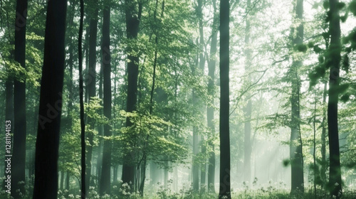 Wallpaper Mural A nature background showcasing a dense forest with towering trees, dappled sunlight filtering through the leaves, and a carpet of wildflowers, capturing the essence of untouched natural beauty 17 Torontodigital.ca
