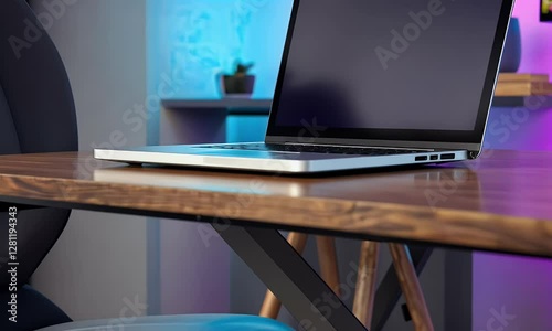 Closeup Modern Chair with Laptop Ondesk