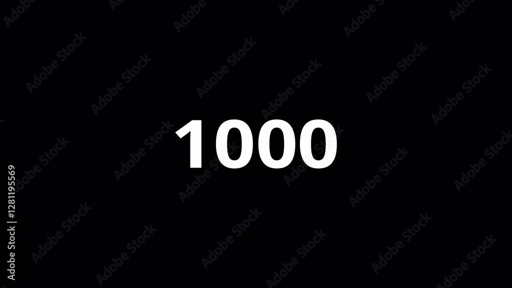number counter animation 1,000 on a transparent background, one thousand Animated counting Numbers with alpha channel for likes, views, amount concepts in 4k. number counter animation 1,000 on a transparent background, one thousand Animated counting Numbers with alpha channel for likes, views, amount concepts in 4k.