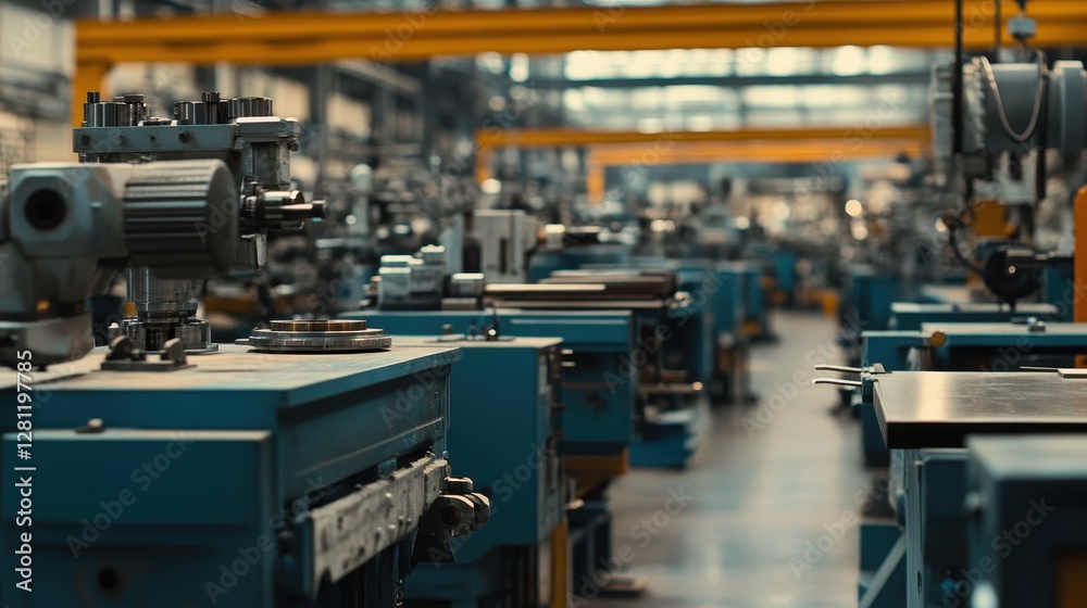 Industrial Workshop with Machinery and Assembly Lines in Focus Industrial Workshop with Machinery and Assembly Lines in Focus