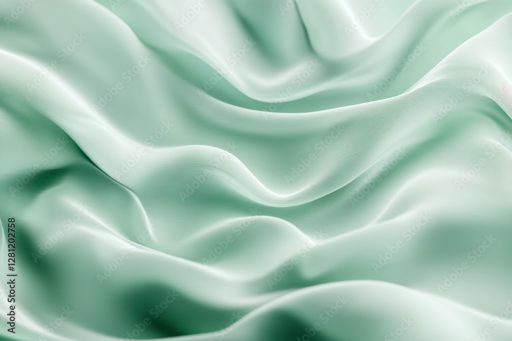 Fototapeta premium Soft Mint Green Fabric Surface with Gentle Waves and Elegant Drapery for Textiles and Fashion