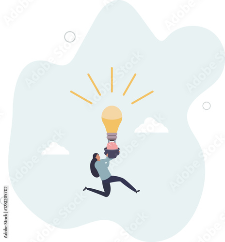 Brain power, idea or creativity to help success, intelligence knowledge or wisdom, innovation or imagination for thinking to develop idea concept,flat character life .