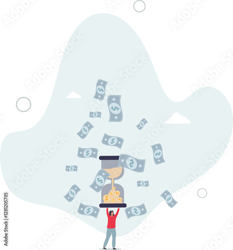 Time is money, long term investment to gain profit earning, interest rate return from savings, salary growth or wage increase concept.flat character life .