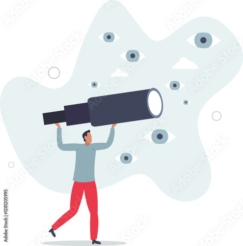 Search for opportunity, business vision, success direction or finding new employee, career future, secret discovery or research concept.flat character life .