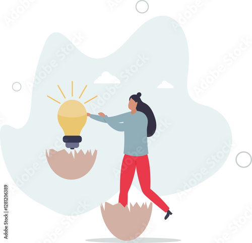 New creative idea, innovation or solution for business, entrepreneurship or startup idea, creation or discovery concept.flat character life .