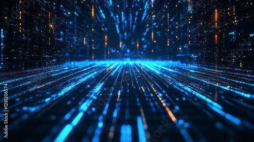 Digital data streams converging, dark background, futuristic technology, website banner
