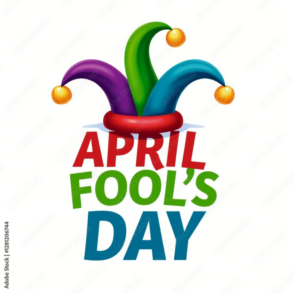 Naklejka premium Vibrant April Fools' Day Typography with Classic Jester Hat 