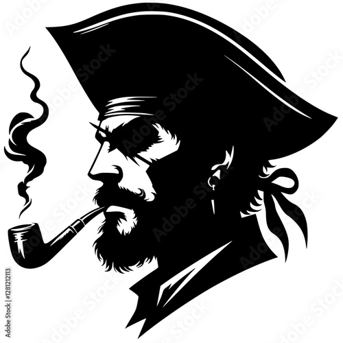 Silhouette of pirate captain smoking