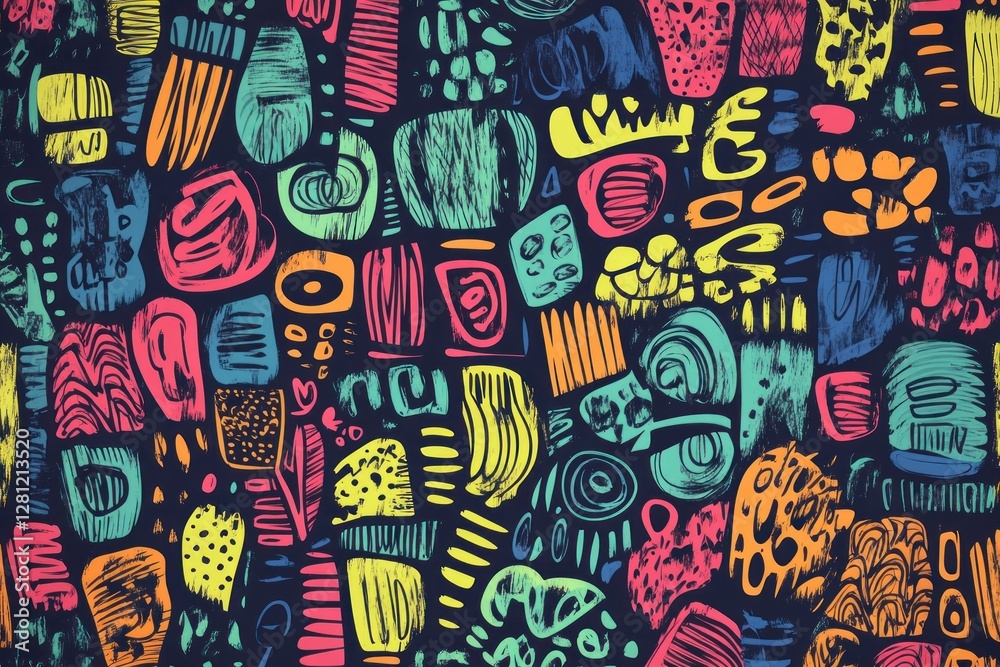 Fototapeta premium Vibrant Abstract Geometric Shapes in Bright Colors on Dark Background for Modern Design Projects