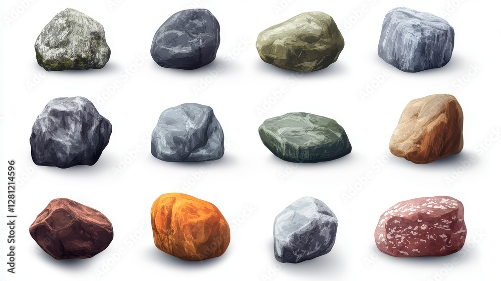 A set of icons for games. Stones. Isolated on a white background A set of icons for games. Stones. Isolated on a white background