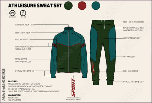 Men's Athleisure Active Funnel neck Zip Through and Jogger Technical Tech Pack.